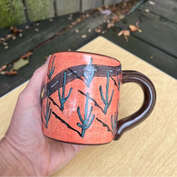 Handmade Handpainted Ceramic Southwestern Landscape Cactus Themed Collector Mug - Picture 8 of 16